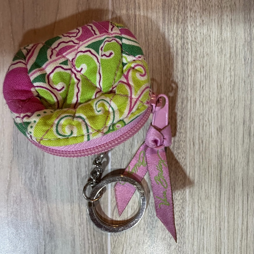 Vera Bradley Pink and Lime Swirl Quilted Coin Purse Keyring